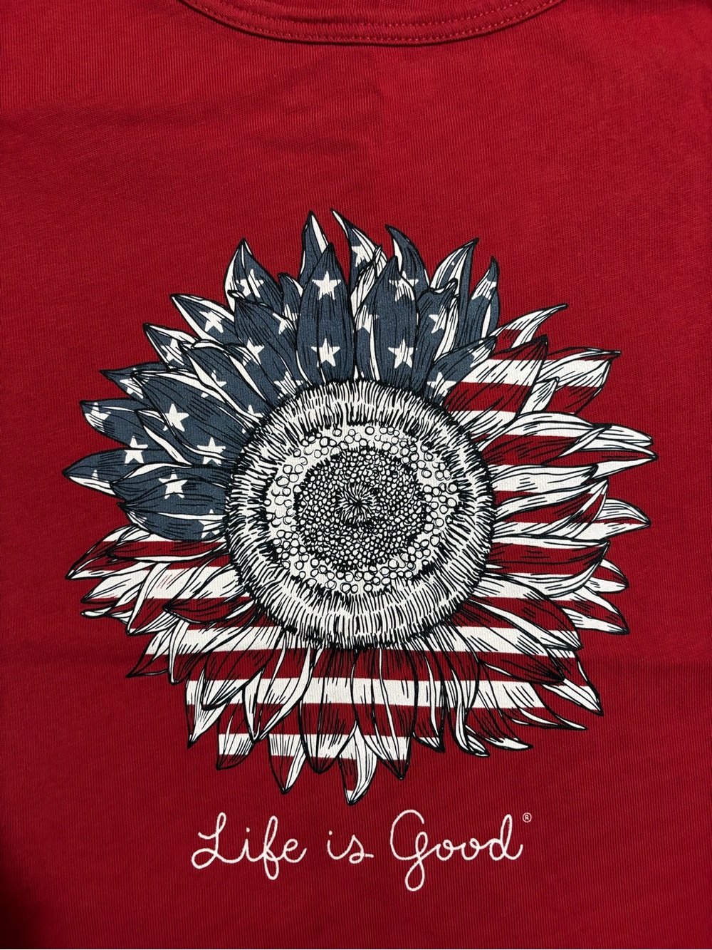 Life Is Good Red Tank Top with Flag Sunflower Graphic - Picture 2 of 4